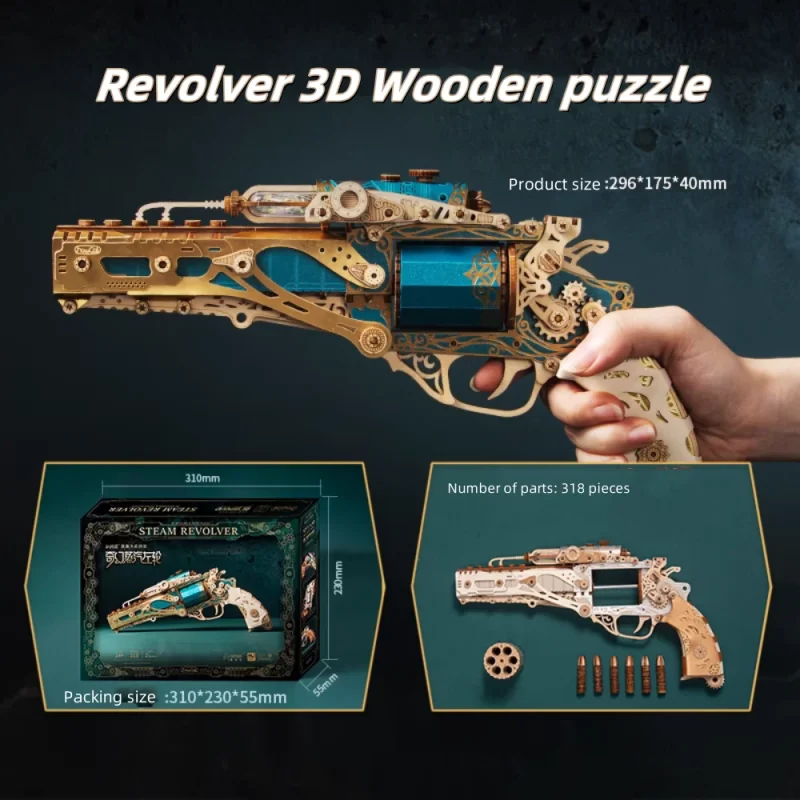 リボルバー3D木製パズル-タクティカル1:1スケールモデル